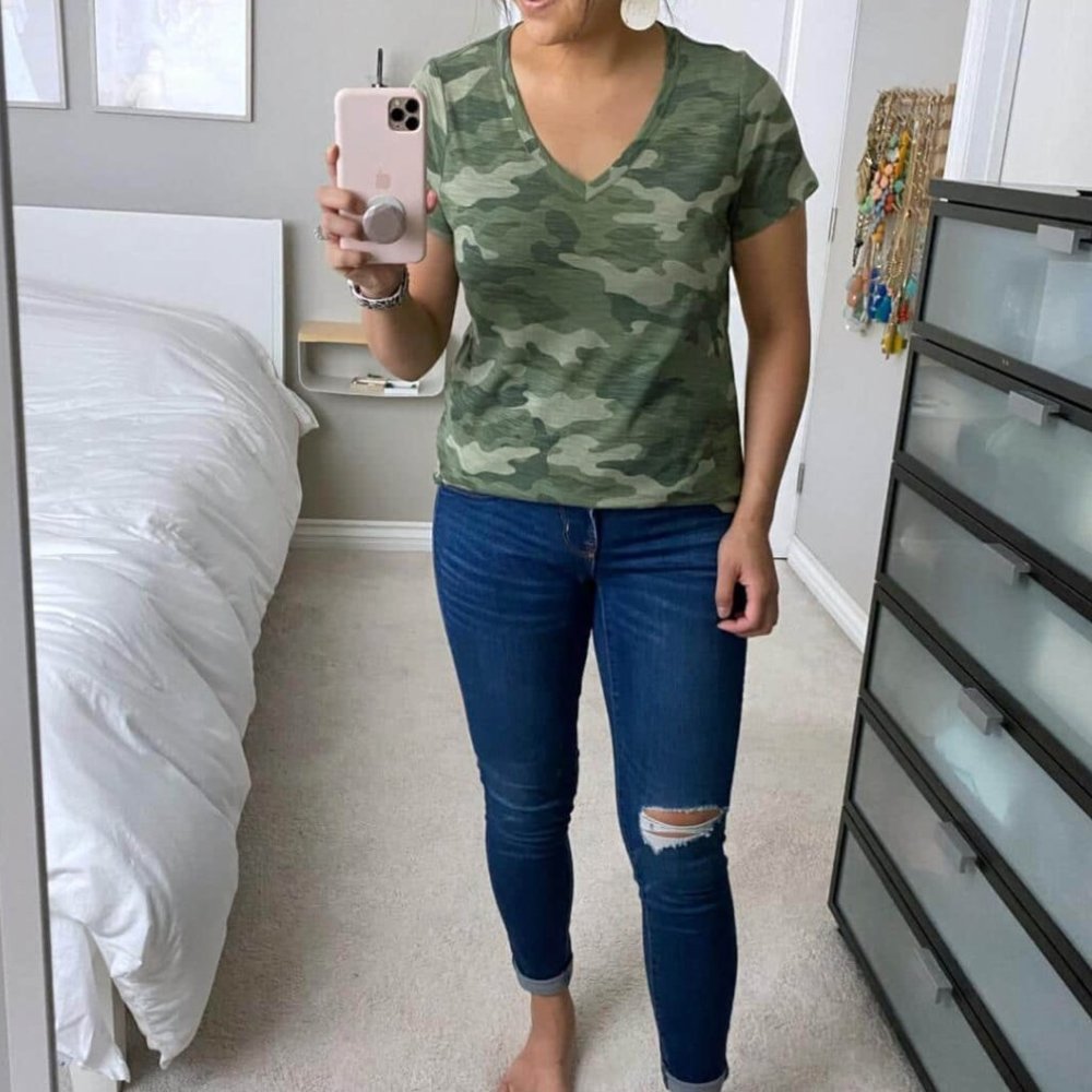 Old Navy Camouflage V-Neck T-Shirt Everyday Wear Cotton